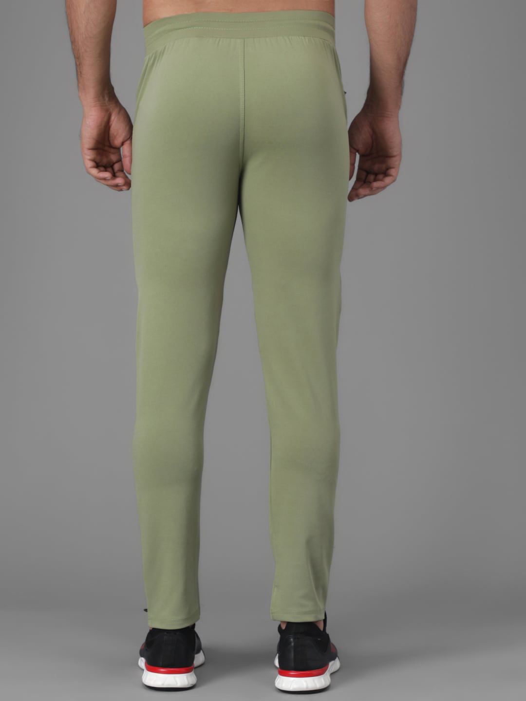 Kotty Men Green & Grey Striped Straight Fit Track Pants