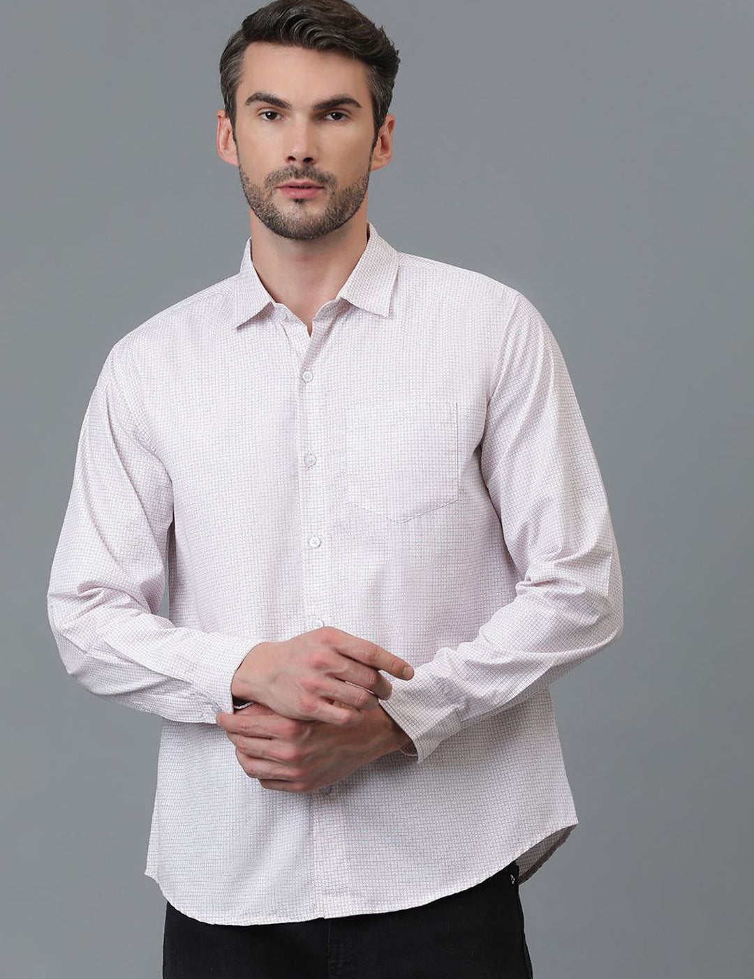 Kotty White Micro Ditsy Printed Spread Collar Casual Shirt