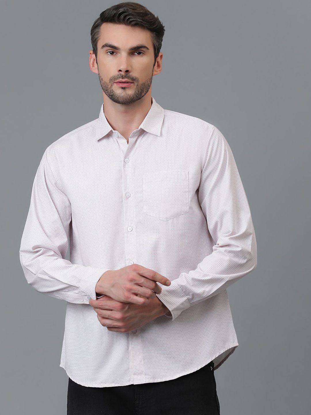 Kotty White Micro Ditsy Printed Spread Collar Casual Shirt