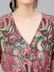 Kotty Ethnic Motifs Printed V-Neck Fit & Flare Dress