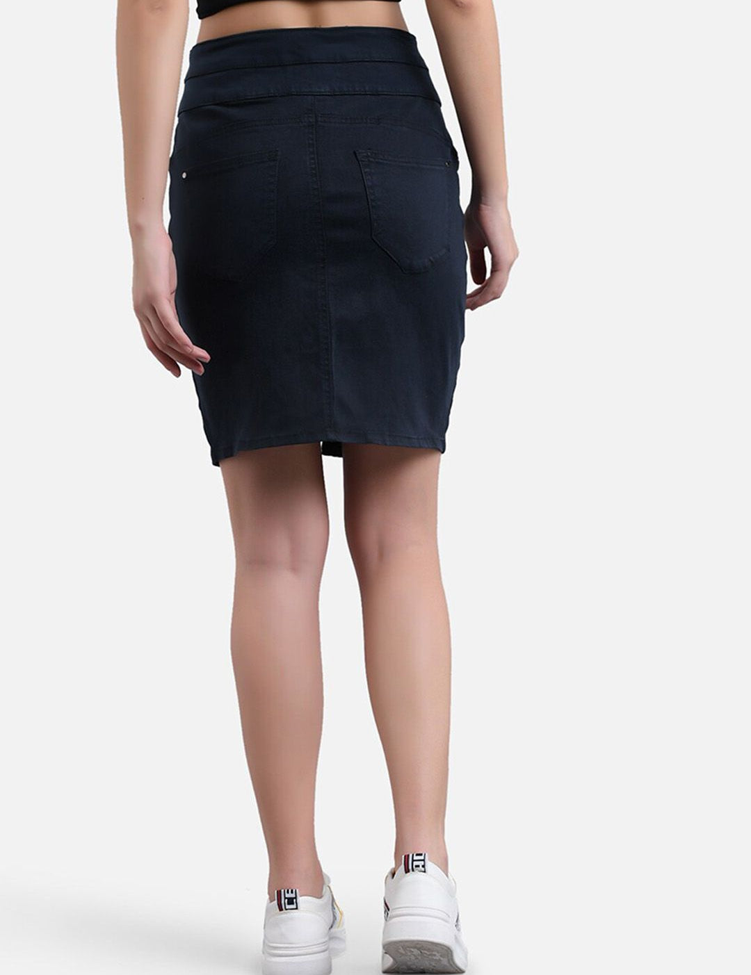 Kotty Women Navy Blue Solid Denim Pencil Skirt