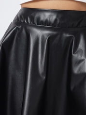 Kotty Women Black Solid Flared Faux Leather Mini Skirt