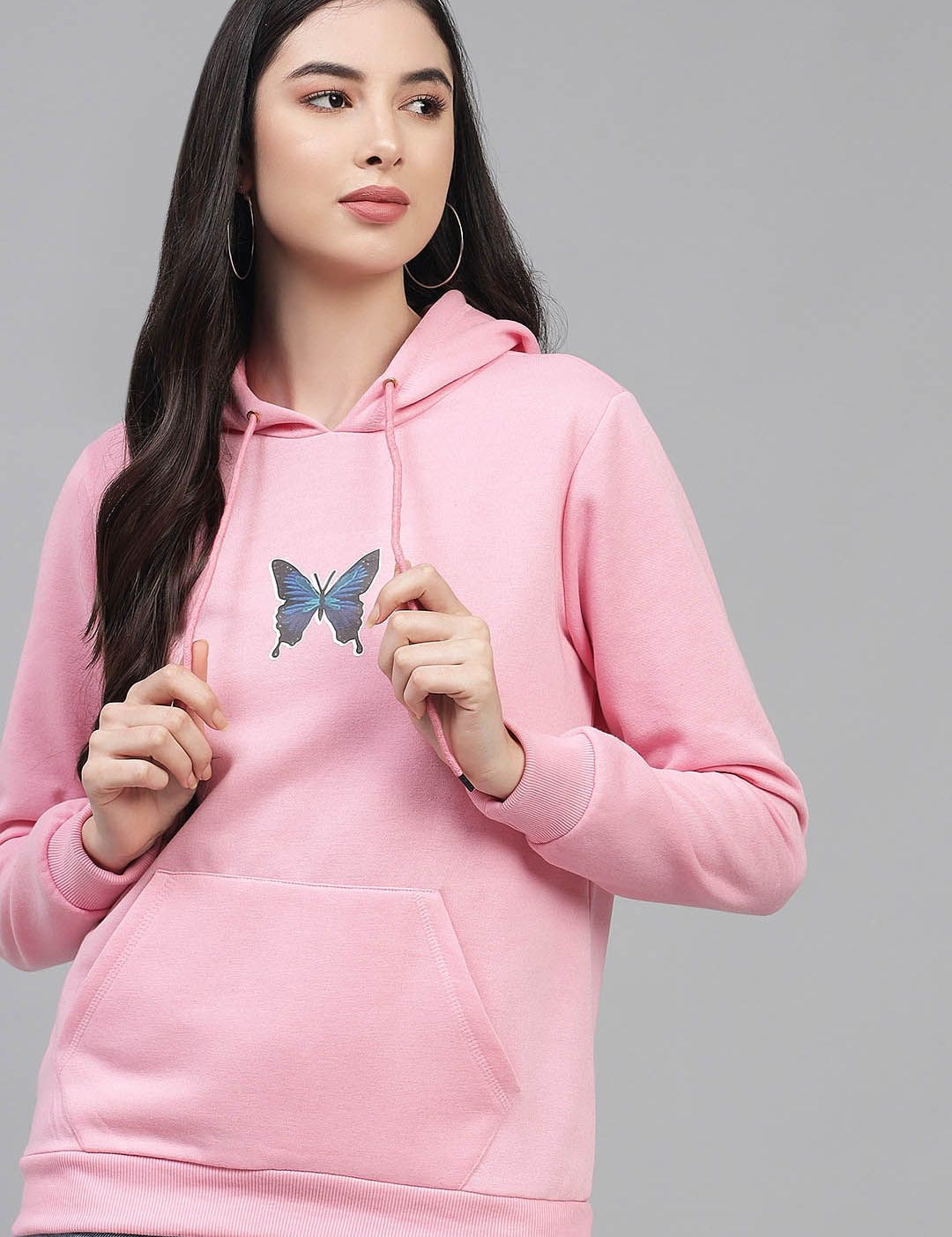 Kotty Women Pink Graphic Printed Pure Fleece Hooded Sweatshirt