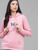 Kotty Women Pink Graphic Printed Pure Fleece Hooded Sweatshirt