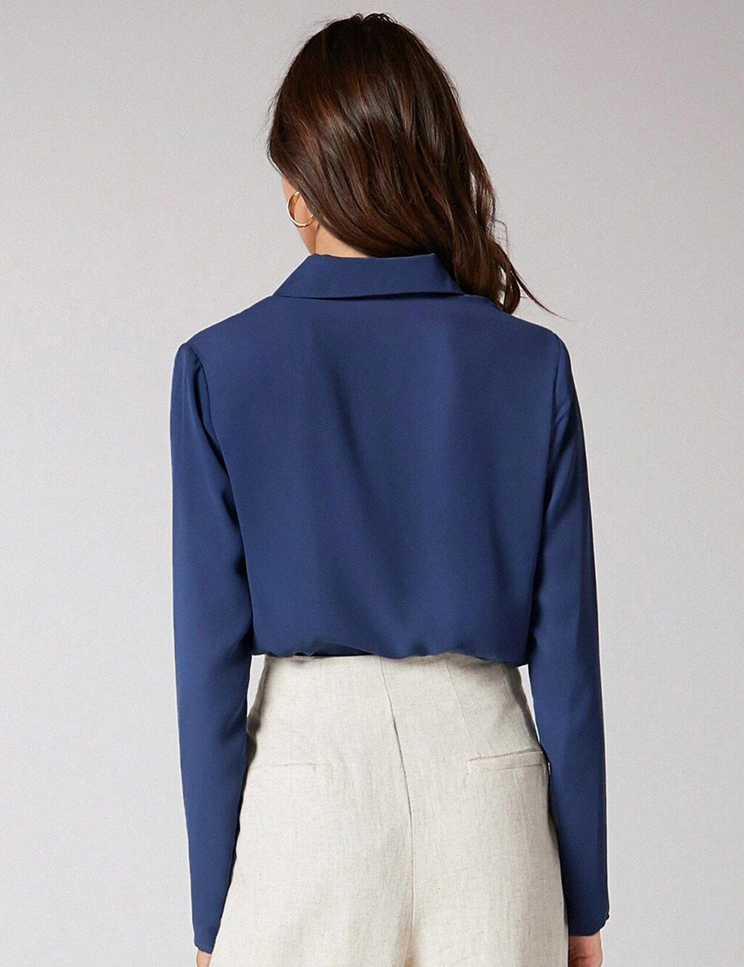 Kotty Blue Spread Collar Shirt Style Top