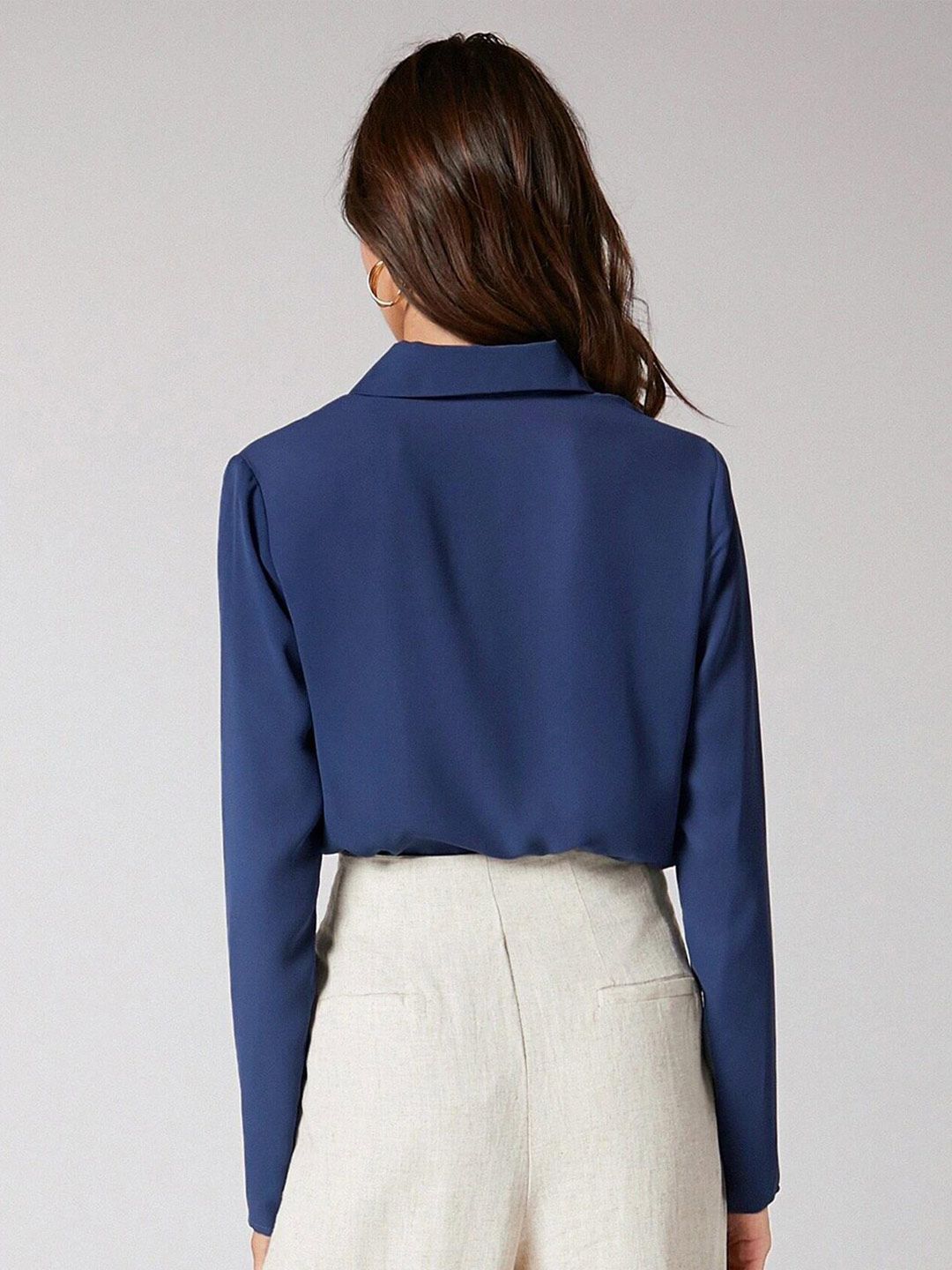 Kotty Blue Spread Collar Shirt Style Top