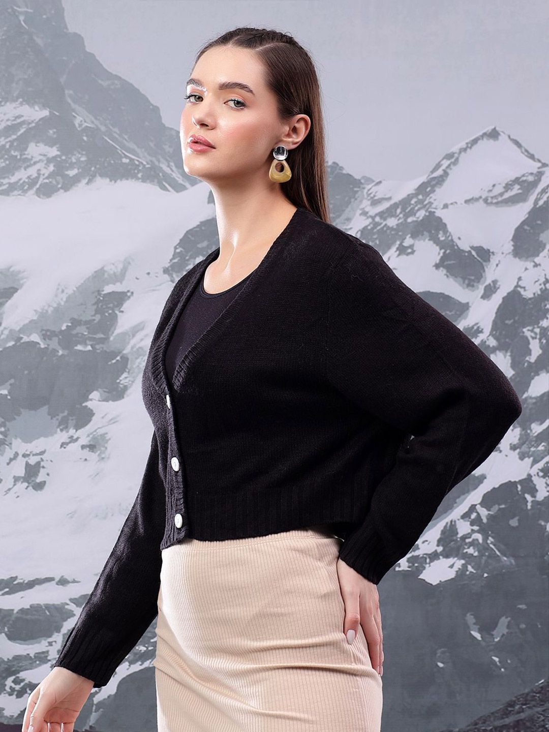 Kotty Women Cotton Round Neck Crop Cardigan