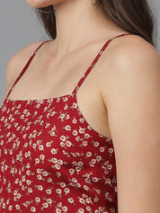 Kotty Floral Printed Shoulder Straps Sleeveless Layered Fit & Flare Dress