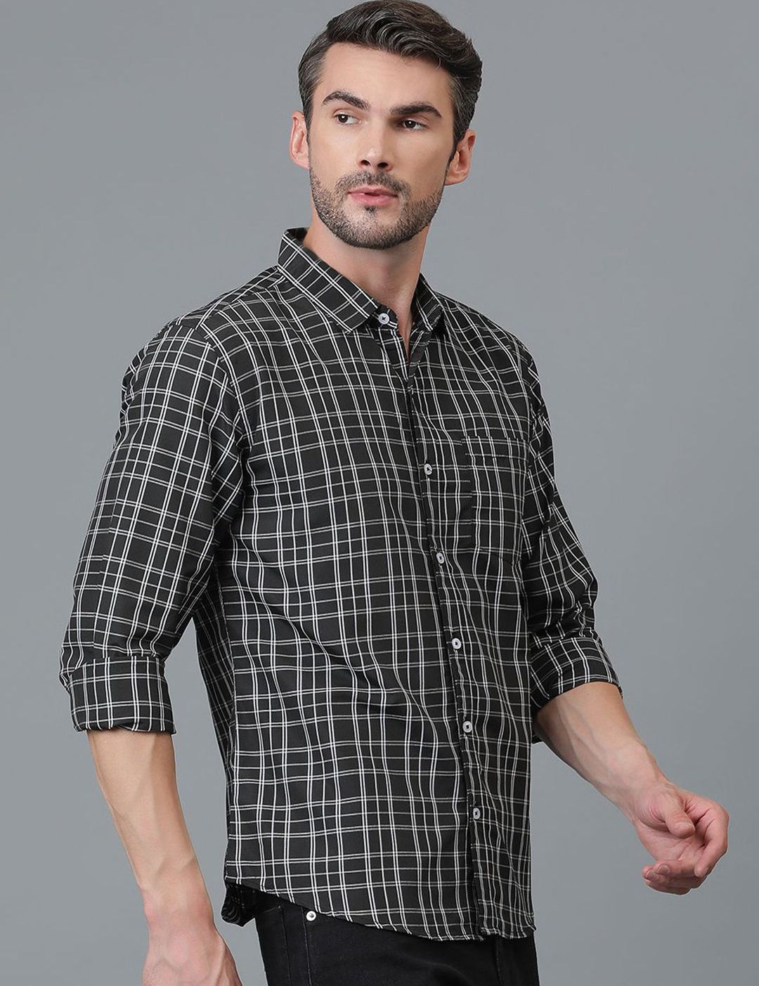 Kotty New Checked Spread Collar Casual Shirt