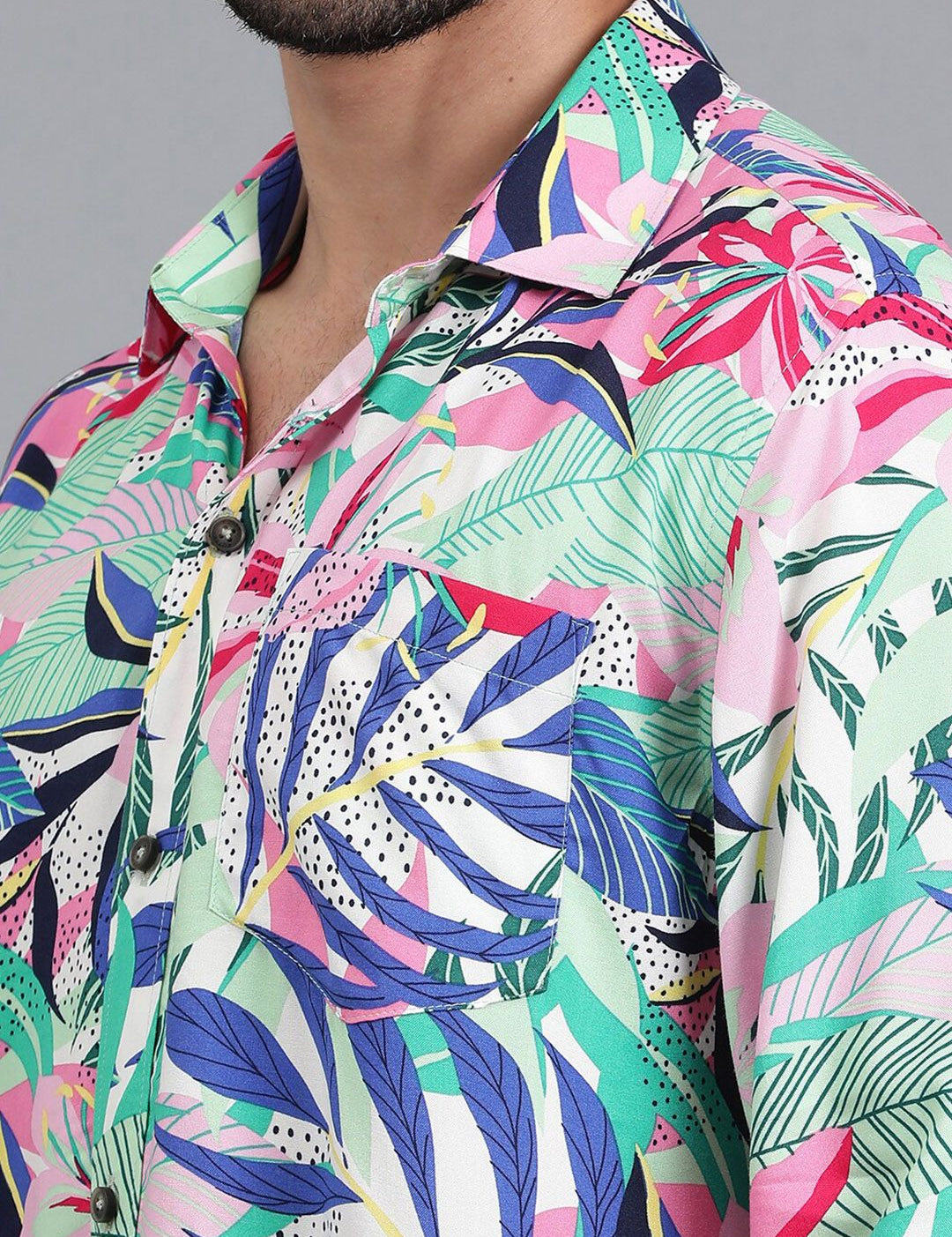 Kotty Blue & Green Floral Printed Relaxed Fit Casual Shirt