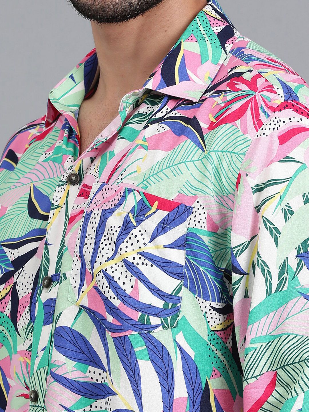 Kotty Blue & Green Floral Printed Relaxed Fit Casual Shirt