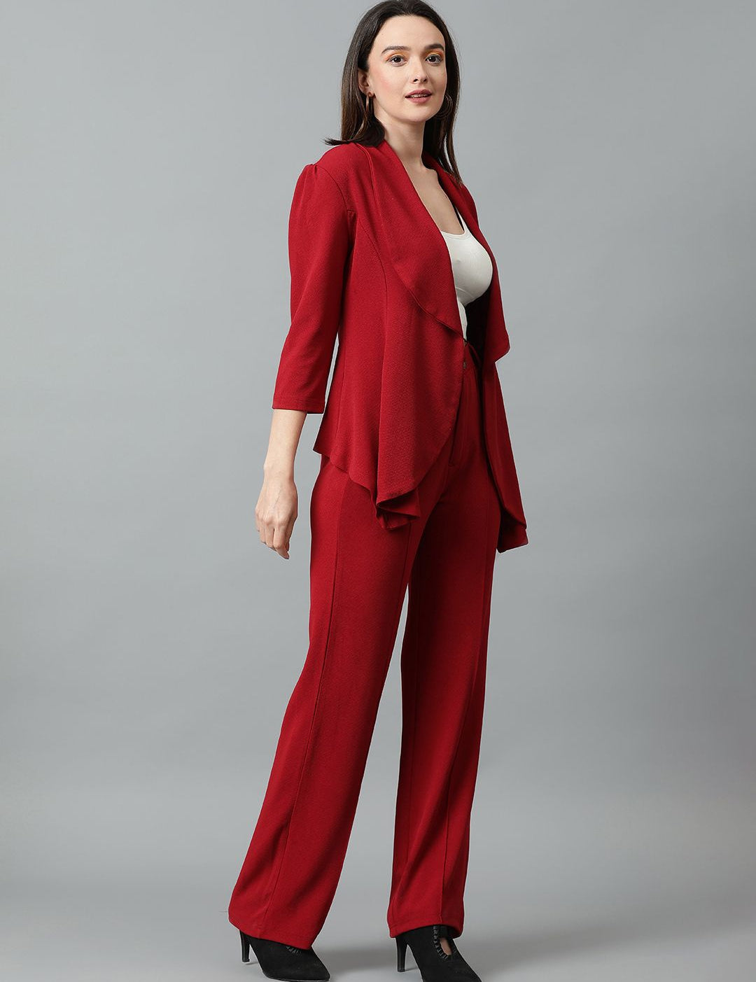 Kotty Maroon Shawl Neck Blazer & Trousers