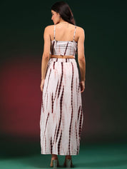 Kotty Beige Tie & Dye Shoulder Straps Top With Skirt