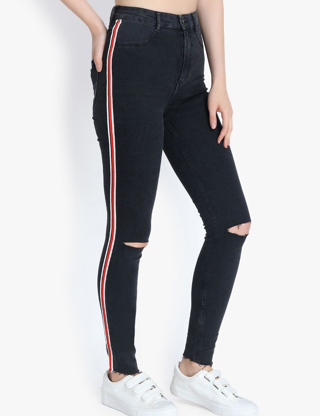 Kotty Women Black Skinny Fit High-Rise Slash Knee Jeans