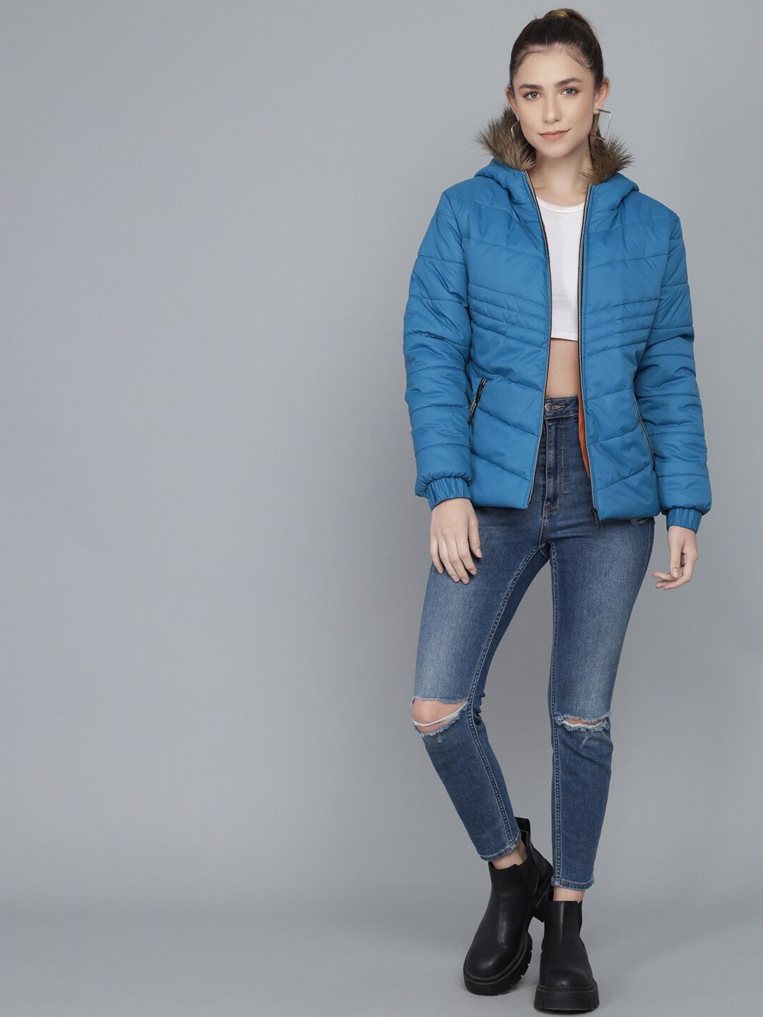 Kotty Women Blue Lightweight Longline Puffer Jacket