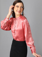Kotty Mandarin Collar Satin Shirt Style Top