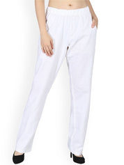 Kotty Women White Regular Fit Solid Linen Regular Trousers