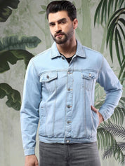 Kotty Men Solid Spread Collar Insulator Pure Cotton Denim Jacket