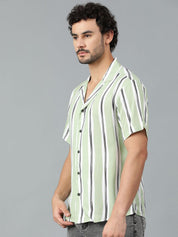 Kotty Men Cuban Collar Striped Casual Shirt