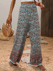 Kotty Women Blue Ethnic Motifs Printed Relaxed Straight Fit High-Rise Easy Wash Trousers