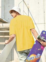 Kotty Yellow Drop-Shoulder Sleeves Oversized Cotton Casual T-Shirt