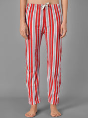 Kotty Women Red & White Striped Night Suit