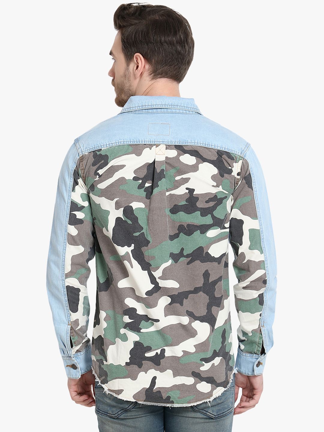 Kotty Men Blue Camouflage Denim Jacket