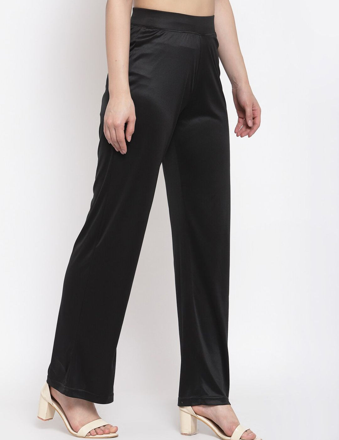 Kotty Women Black Flared High-Rise Parallel Trousers Parallel Trousers