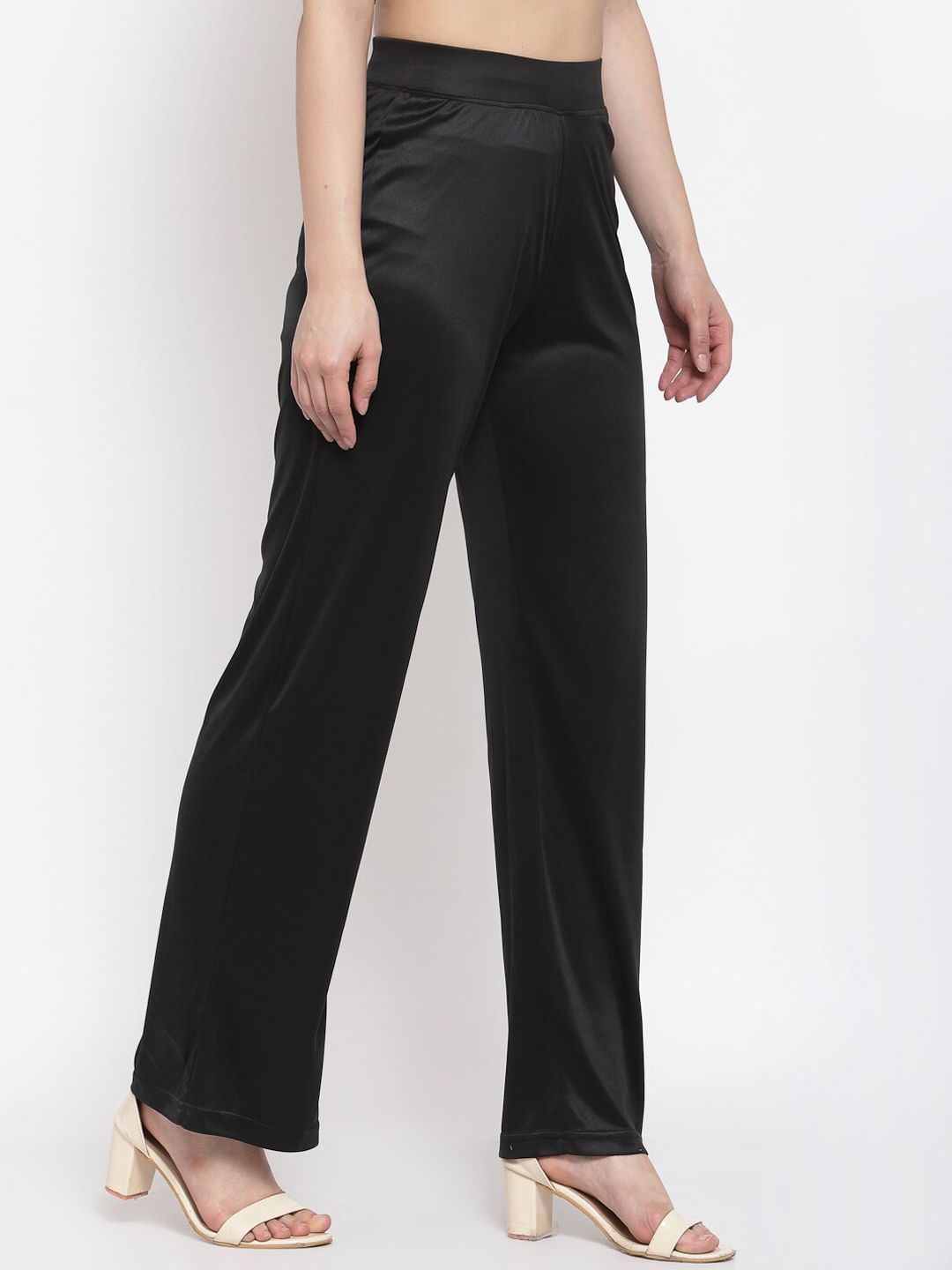 Kotty Women Black Flared High-Rise Parallel Trousers Parallel Trousers