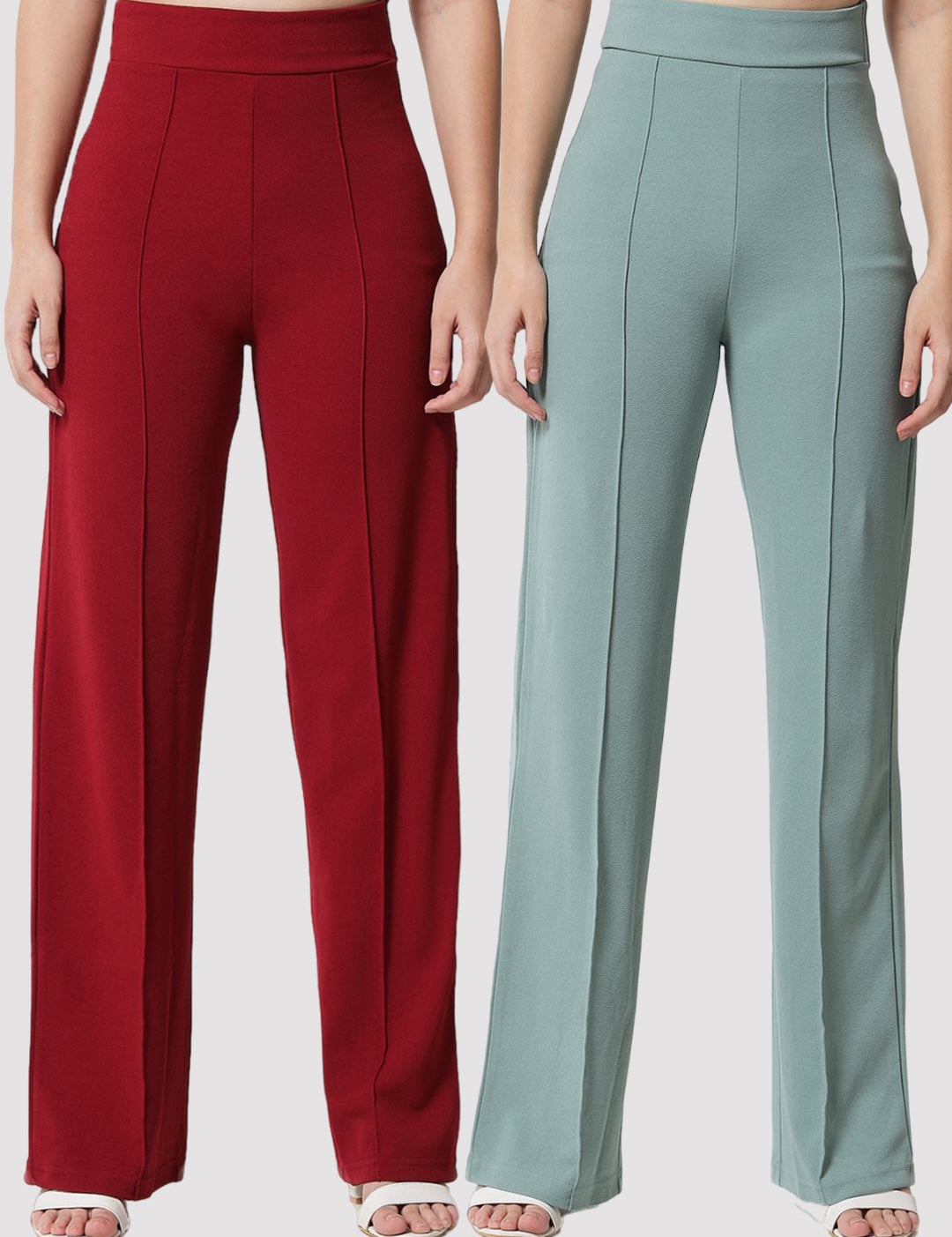 Kotty Women Pack of 2 Relaxed Straight Leg Straight Fit High-Rise Easy Wash Trousers