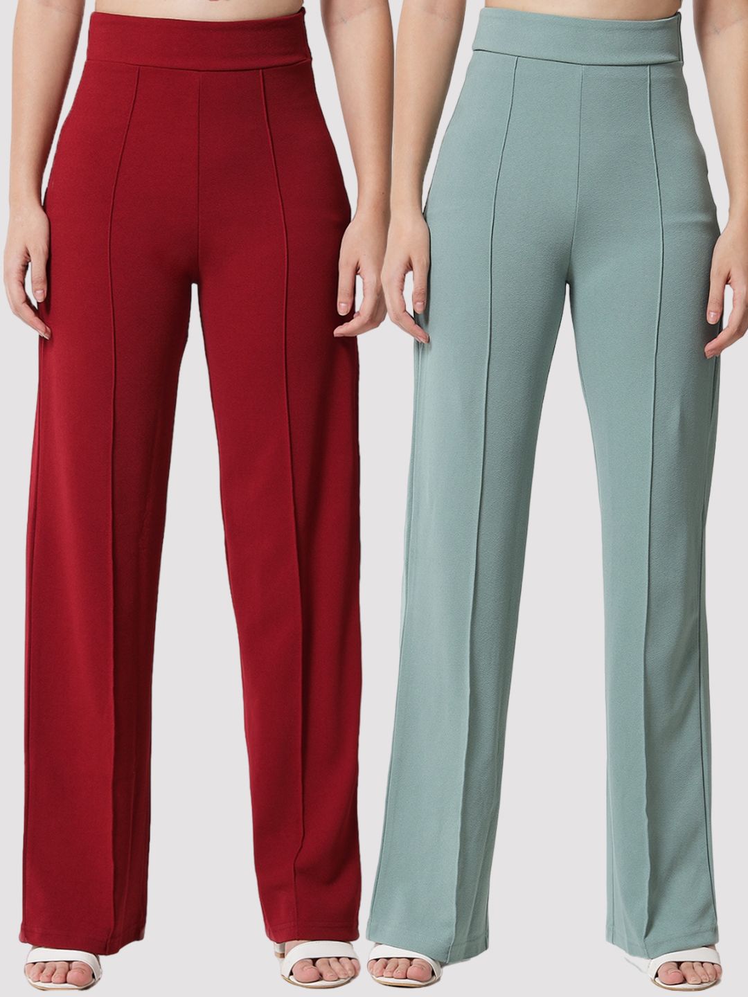 Kotty Women Pack of 2 Relaxed Straight Leg Straight Fit High-Rise Easy Wash Trousers