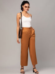 Kotty Women Relaxed Straight Fit High-Rise Easy Wash Pleated Trousers