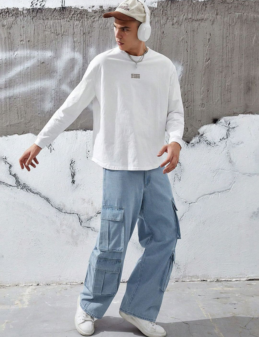 Kotty Men Relaxed Fit Low-Rise Stretchable Cargo Jeans