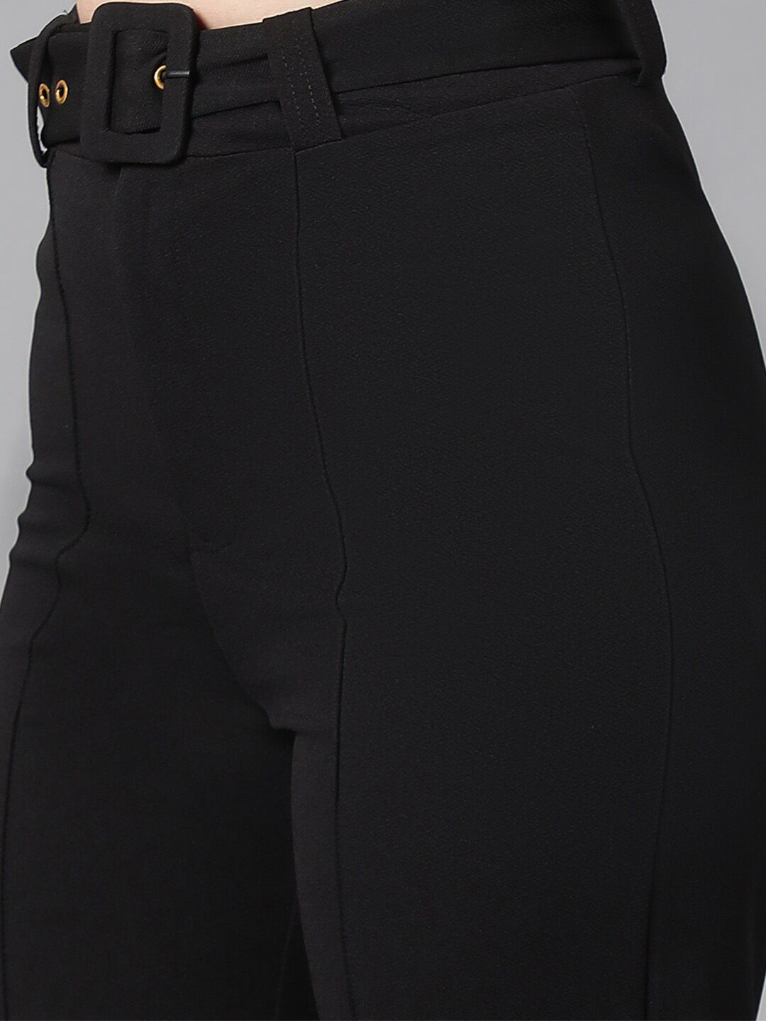 Kotty Women Black Relaxed Straight Leg High-Rise Easy Wash Trousers Comes With Belt