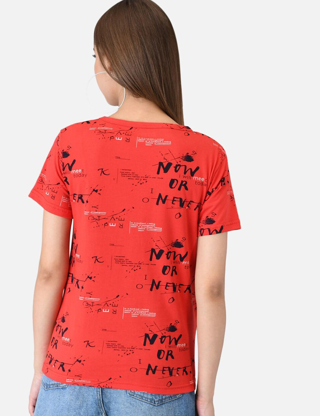 Kotty Women Red & Black Printed Round Neck T-shirt