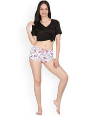 Kotty Women Pink & Grey Printed Lounge Shorts KTTSLEEPSHORTS234