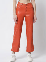 Kotty Women Orange Relaxed Fit Mid-Rise Regular Trousers