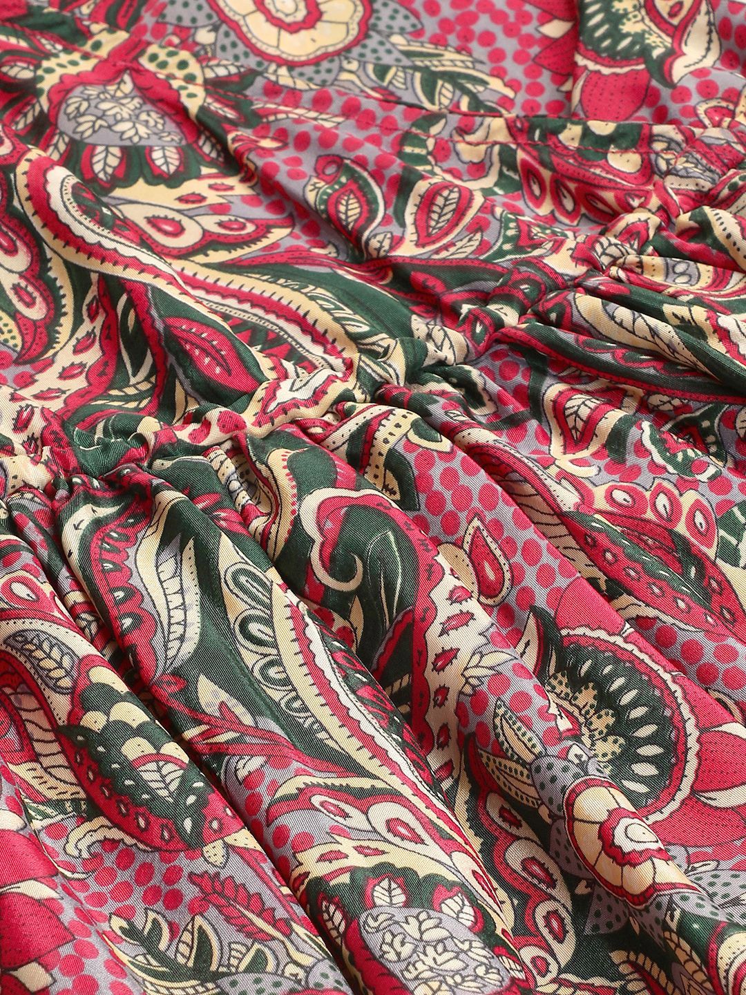 Kotty Ethnic Motifs Printed V-Neck Gathered or Pleated Crepe Wrap Dress