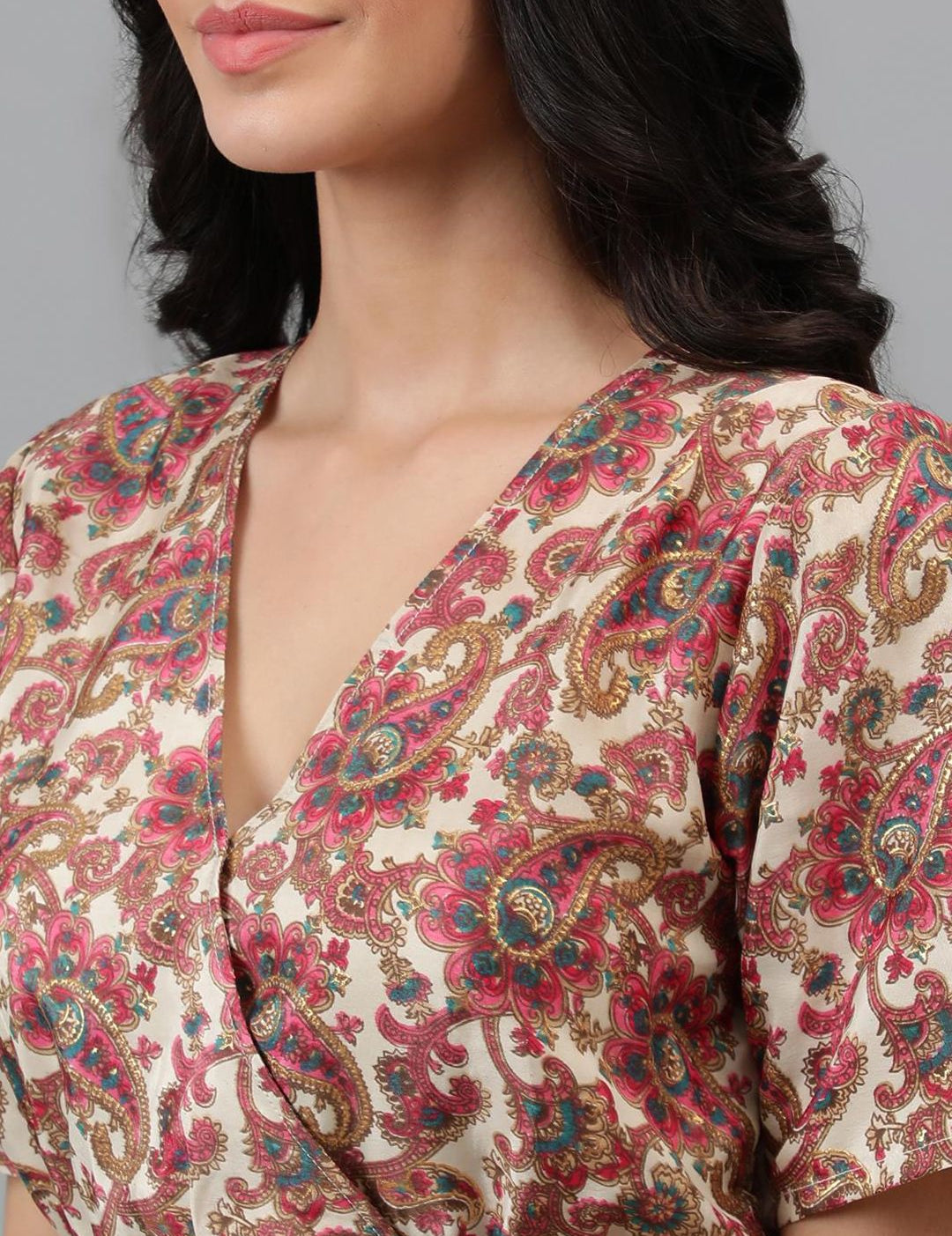 Kotty Brown & Cream Ethnic Motifs Printed Dress