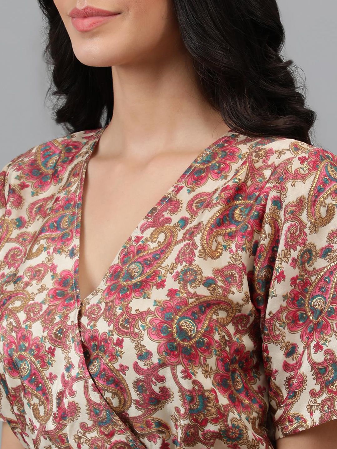Kotty Brown & Cream Ethnic Motifs Printed Dress
