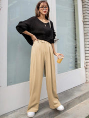 Kotty Women Relaxed Straight Leg Fit High-Rise Easy Wash Pleated Parallel Trousers