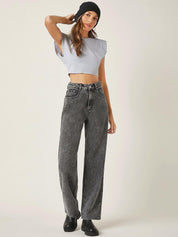 Kotty Women Grey Jean Straight Fit High Rise Clean Look Heavy Fade Stretchable Jeans