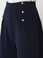 Kotty Women Navy Blue Relaxed Straight Fit High-Rise Easy Wash Trousers