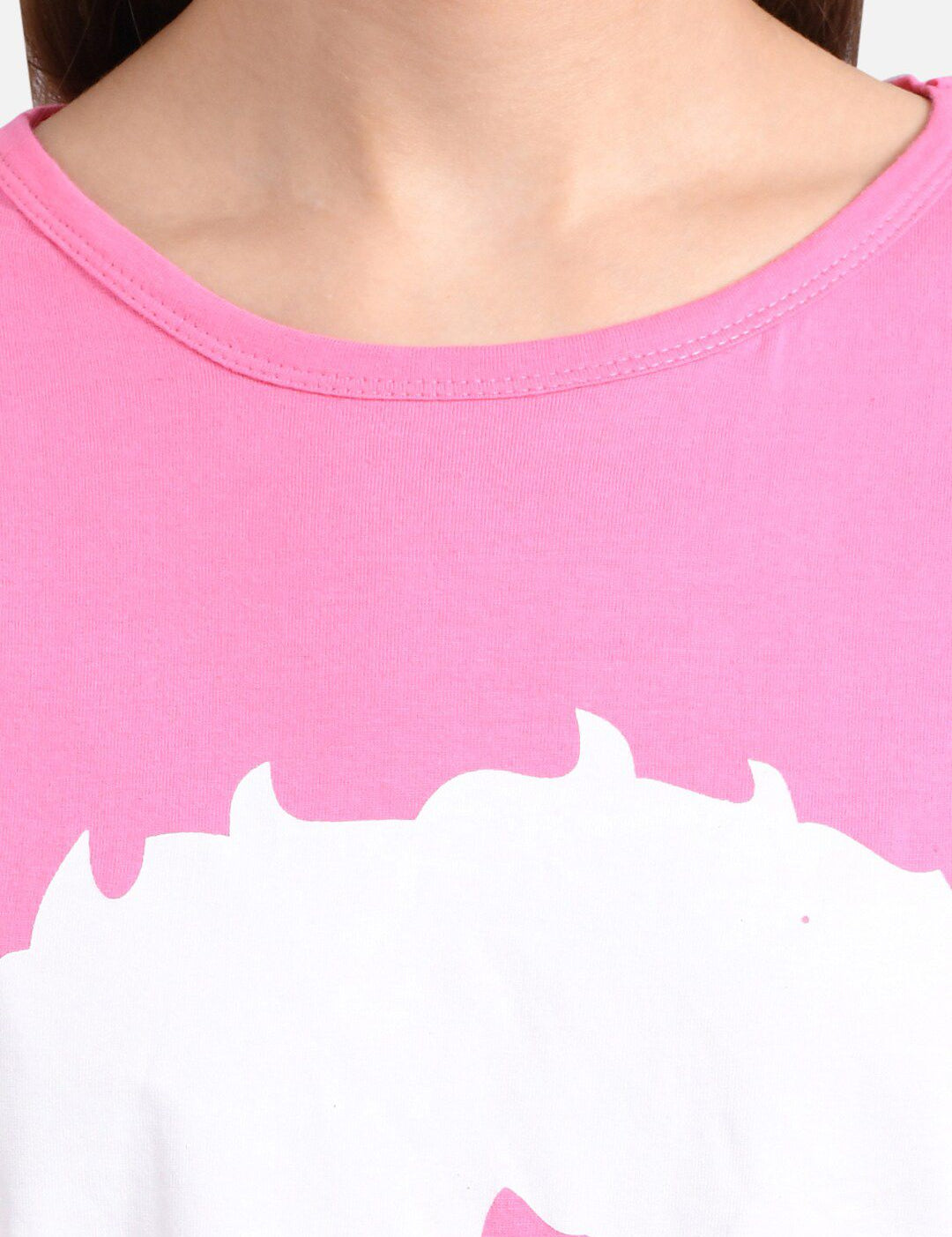 Kotty Women Pink & White Printed Round Neck T-shirt