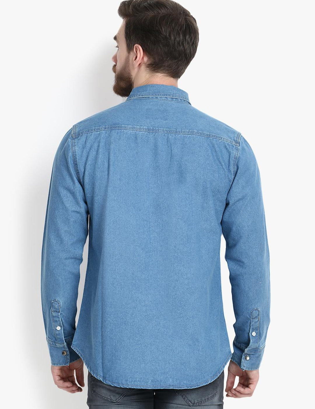 Kotty Men Blue Solid Lightweight Denim Jacket