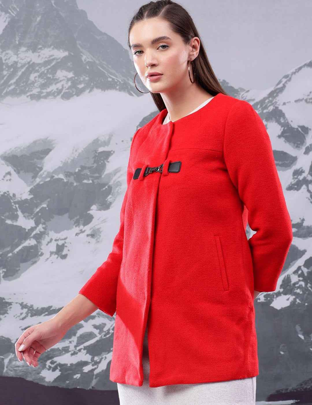 Kotty Women Mandarin Collar Single-Breasted Overcoat