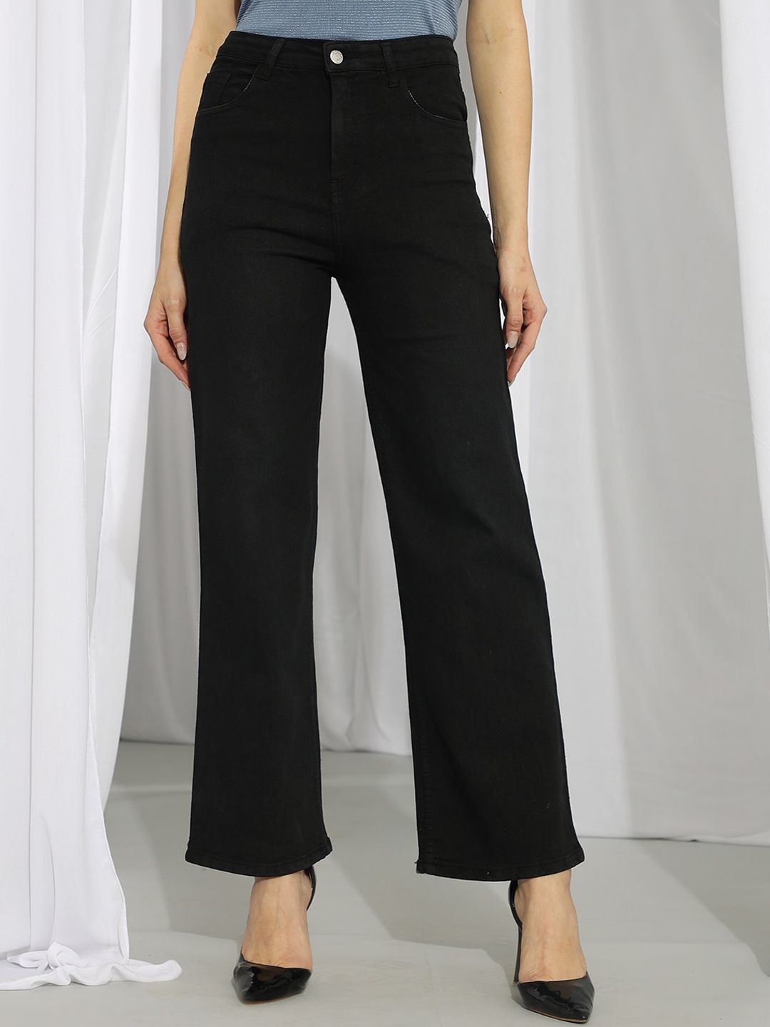 Kotty Women Black Jean Straight Fit High-Rise Stretchable Jeans