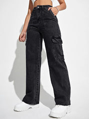 Kotty Women Jean Straight Fit High-Rise Stretchable Cargo Jeans