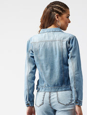 Kotty Women Blue Solid Denim Jacket