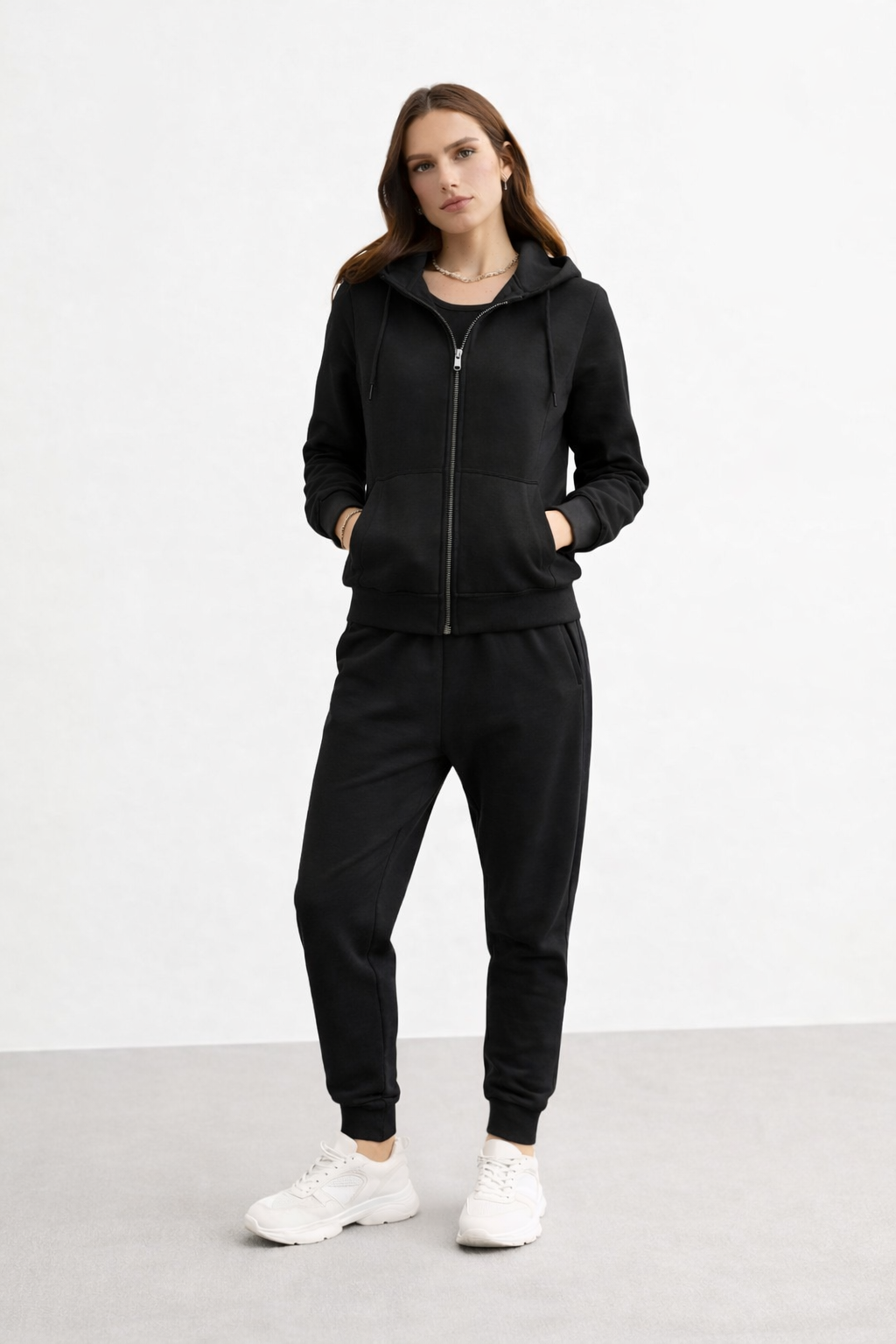 KOTTY Women's Black Zip Up Hoodie Tracksuit Jogger Set